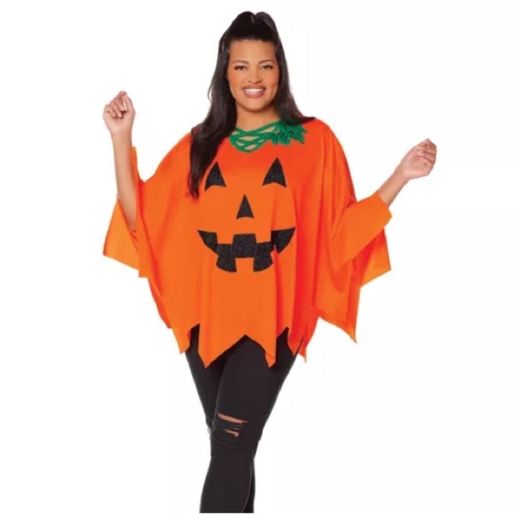 Spirit Orange Pumpkin Poncho Costume for adults